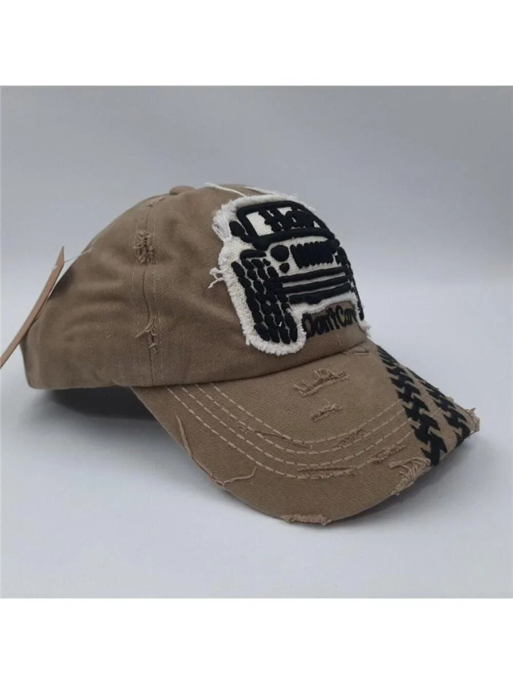 Retro Distressed 4x4 Off Road Patch Hat Hair Don't Care Khaki Dad Cap New